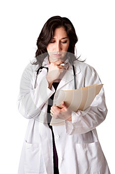 Doctor looking at patient record chart