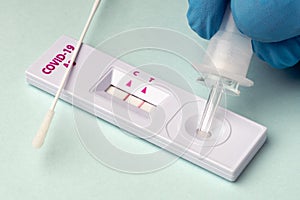 Doctor makes a covid-19 antigen pcr express test macro