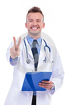 Doctor making the victory sign