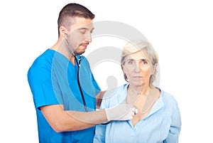 Doctor man assess senior woman photo