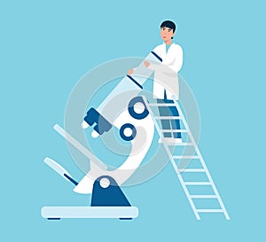 Doctor man with big microscope