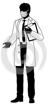 Doctor Man and Clipboard Medical Silhouette Person