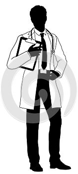 Doctor Man and Clipboard Medical Silhouette Person