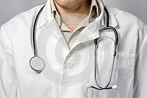 Doctor man lab white coat close up