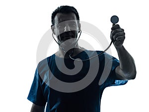 Doctor man listening with stethoscope hearbeat sil