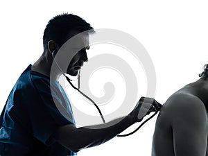 doctor man listening with stethoscope hearbeat silhouette portrait