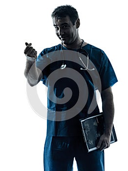 Doctor man silhouette portrait gesturing money