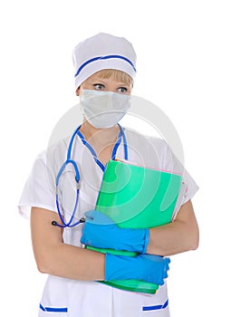 Doctor in a mask with the documents. photo