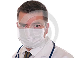 Doctor with mask isolated on white