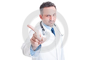 Doctor or medic saying no and making refuse gesture