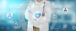 Doctor with Medical Healthcare Graphic in Hospital