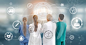 Doctor with Medical Healthcare Graphic in Hospital photo