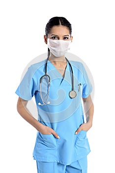 Doctor in a medical mask; corona. protection. Sterile equipment for the medical and beauty in