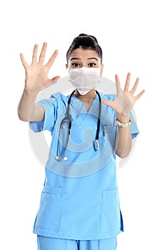 Doctor in a medical mask; corona. protection. Sterile equipment for the medical and beauty in
