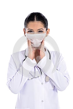Doctor in a medical mask. Virus, corona virus. protection. Sterile equipment for the medical and beauty in