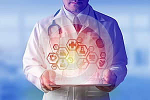 Doctor with Medical Science Icon Modern Interface