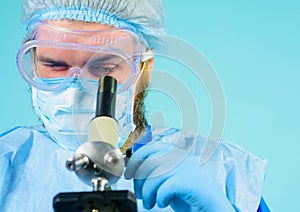 Doctor with microscope. Scientific research. Medical equipment. Laboratory researcher concept.