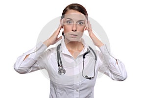 Doctor with migraine headache