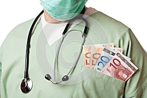 Doctor with money in his pocket.