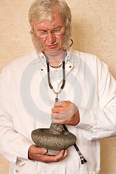 Doctor with mortar and pestle