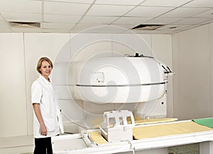 Doctor in MRI scanner room