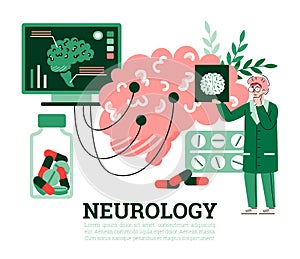 Doctor neurologist study pictures eeg scans of brain a vector illustration
