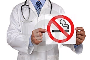 Doctor with no smoking sign photo