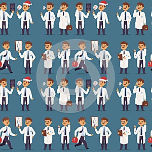 Doctor nurse character vector medical man staff seamless pattern background flat design hospital team people doctorate