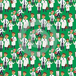 Doctor nurse character vector medical man staff seamless pattern background flat design hospital team people doctorate