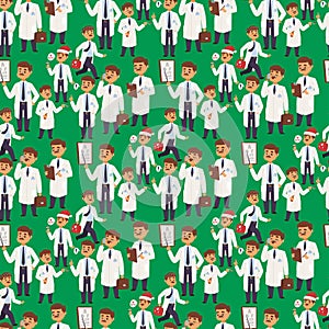 Doctor nurse character vector medical man staff seamless pattern background flat design hospital team people doctorate photo