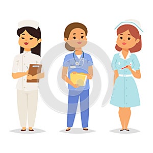 Doctor nurse character vector medical woman staff flat design hospital team people doctorate illustration.