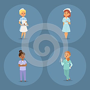 Doctor nurse character vector medical woman staff flat design hospital team people doctorate illustration.