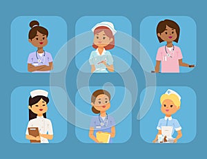 Doctor nurse character vector medical woman staff flat design hospital team people doctorate illustration.