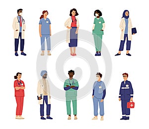 Doctor nurse characters. Health professionals, isolated medical hospital persons. Male paramedic surgeon, swanky