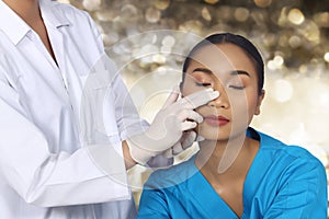 Doctor Nurse check face nose structure before plastic surgery