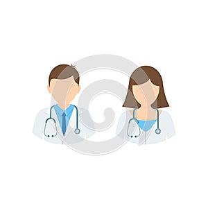 Doctor and Nurse Medicine flat colored iconset. Medical icon collection, vector illustration