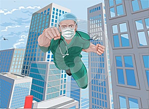 Doctor Nurse Scrubs Superhero Flying Super Hero