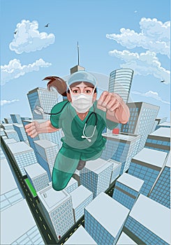 Doctor Nurse Scrubs Superhero Flying Super Hero