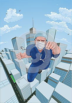 Doctor Nurse Scrubs Superhero Flying Super Hero