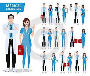 Doctor and nurse vector character set. Male and female medical and health care characters