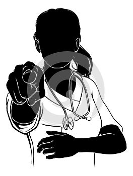 Woman Doctor or Nurse Scrubs Pointing Silhouette
