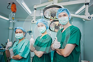 doctor and nurse Working in the operating room, Explain before doing nose surgery on a female patients
