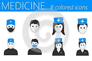 Doctor and Nurses Icons Set