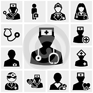 Doctor and nurses icons set on gray photo