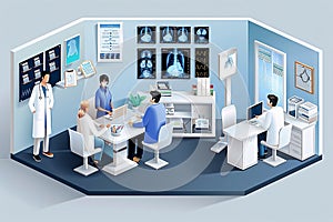 Doctor office patient consultations and medical technology, vector, illustrations