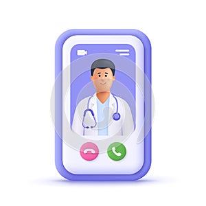 Doctor online on smartphone app. Online medical clinic, telemedicine, online healthcare and medical consultation concept. 3d