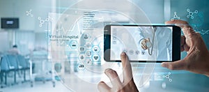 Doctor online, Virtual Hospital At Home, Online medical communication with patient on virtual interface and online consultation