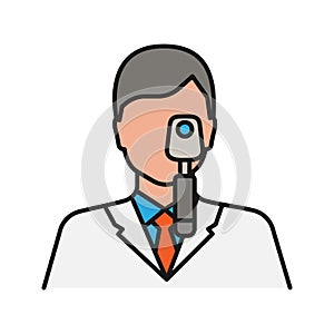 Doctor with ophthalmoscope color icon