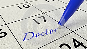 Doctor paper calendar entry and blue pen