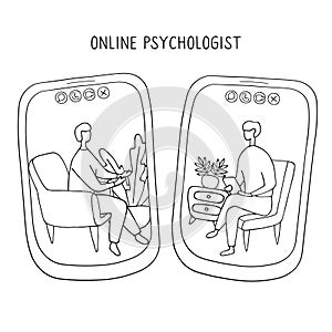 Doctor and patient communicate by video call. Online psychiatrist concept. Two people on screens of smartphones are talking to